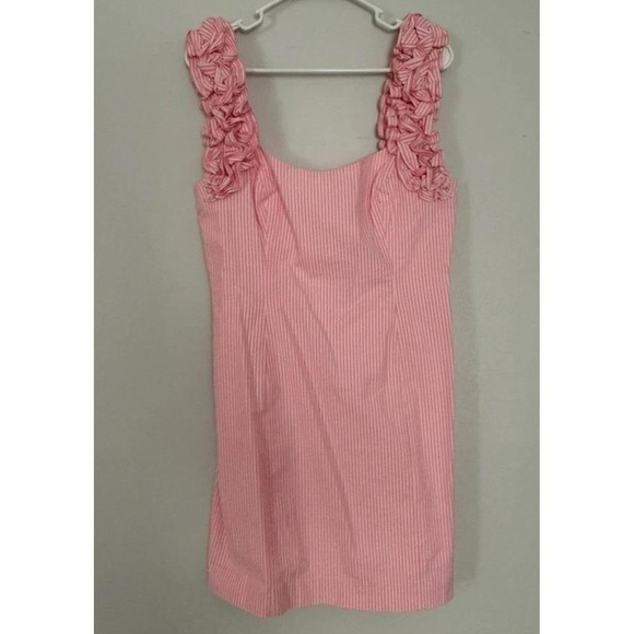 Lilly Pulitzer Pink Seersucker Ruffle Strap Sheath Dress Size 10 - Picture 2 of 5